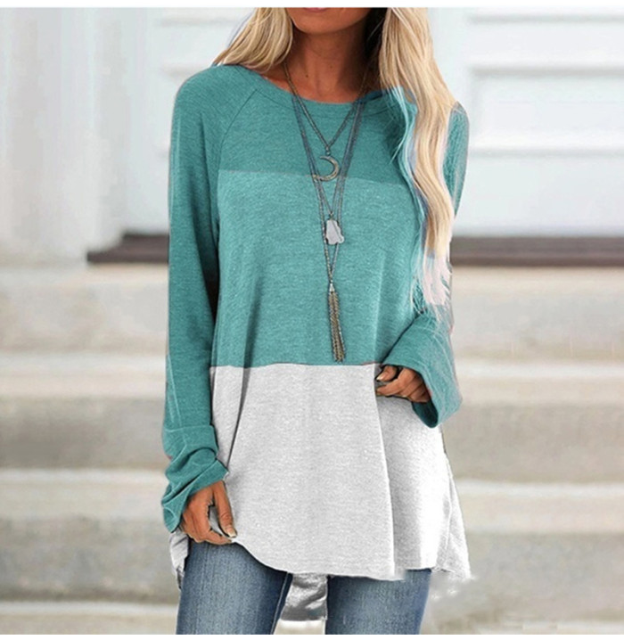T-Shirts Plus Size Tops Vogue Women Long Sleeve Color Stitching Casual Fall Clothes Oversized Tee Shirt Femme 2021 Blusas