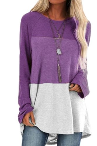 Women Long Sleeve Color Stitching Casual Oversized Tops