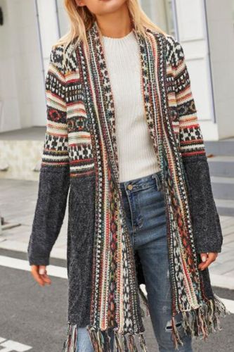 Women's Colorful Boho Knitted Open Front Cardigan