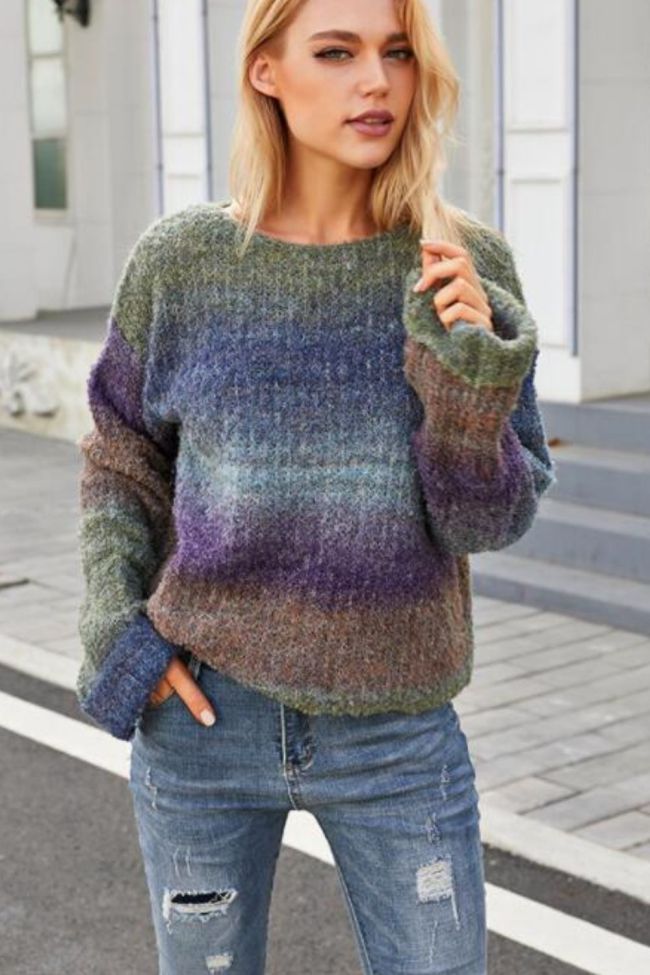 Rainbow Color Striped Loose Causal Soft Sweater