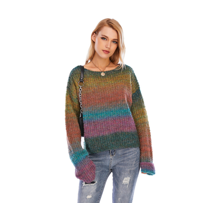 Rainbow Color Striped Loose Causal Soft Sweater