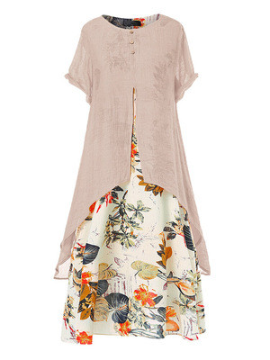 Women's Summer Chic Short Sleeve Fashion Boho Style Loose Maxi Dress Plus Size Floral Dresses