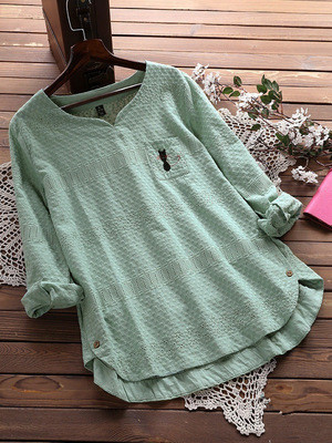 Women's  Fashion Long Sleeve O Neck Loose Casual Patchwork T-shirt