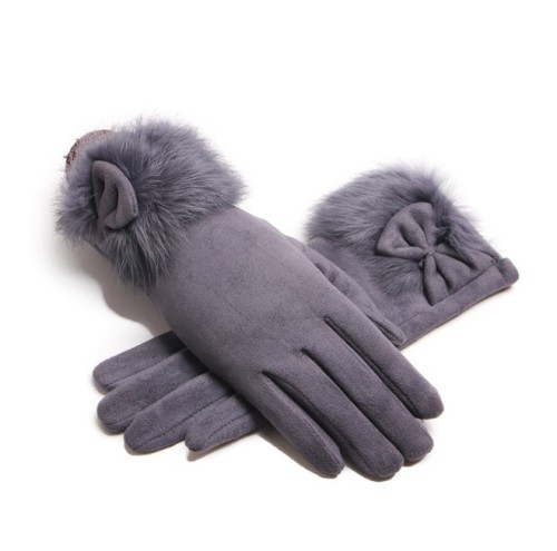 Autumn Winter Basic Gentle Vintage Faux Leather Faux Fur Gloves