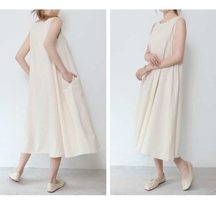 New Loose Linen Sleeveless A-line Long Dress