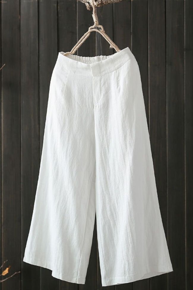 Women's Plus Size Solid Elastic Waist Loose Casual Women's Linen Pants