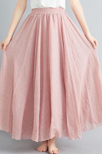 2021 Women Linen Cotton Long Skirts Elastic Waist Pleated Skirts Beach Vintage Summer Big swing Skirts Loose plus size Skirts
