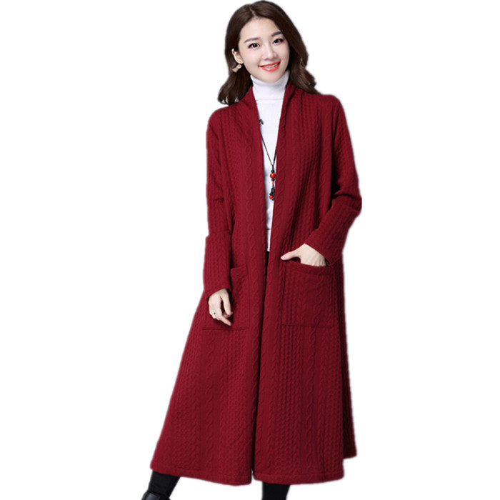 2021  Autumn winter Plus size knit Sweater Cardigan Women Loose jacket Mid-length Thick Literary Vintage Long sleeve Windbreaker