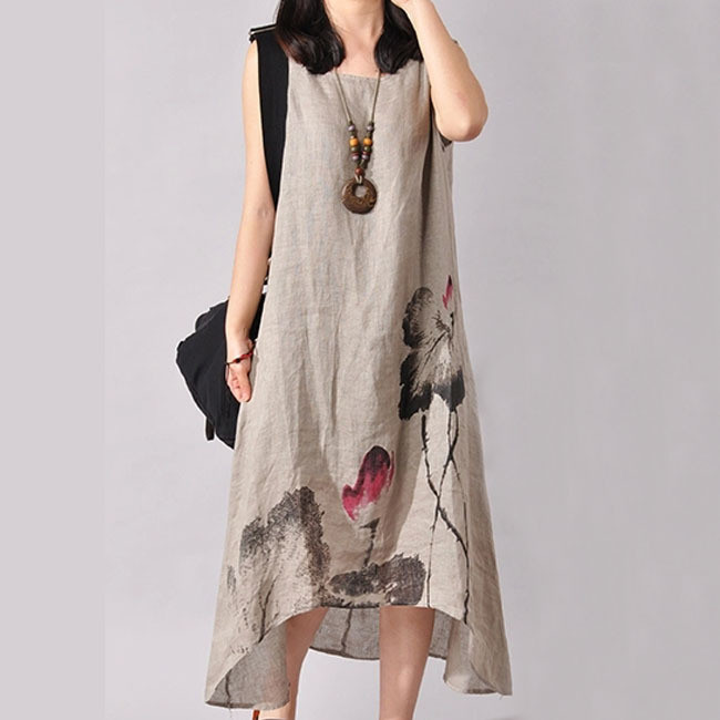 Linen Vintage Long Maternity Dresses Clothes For Pregnant Women Clothing Chinese Style Print Plus Size Dress