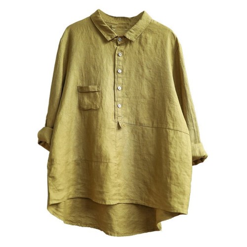 Cotton and Linen Shirt New Loose Casual Solid Color Women Long Sleeve Womens Tops and Blouses