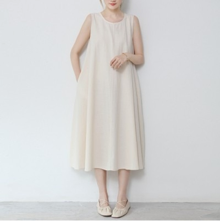 New Loose Linen Sleeveless A-line Long Dress