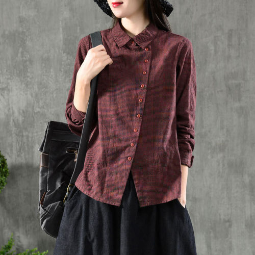 Office Blouse Long sleeve Elegant Plaid Button Up Shirt Ladies Tops Plus size Cotton Casual