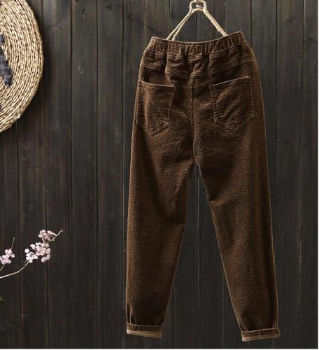 Aimsnug Autumn Corduroy Pants Women Fashion Harem Pants all-matched Casual Beige Loose Elastic Waist Trousers Plus Size