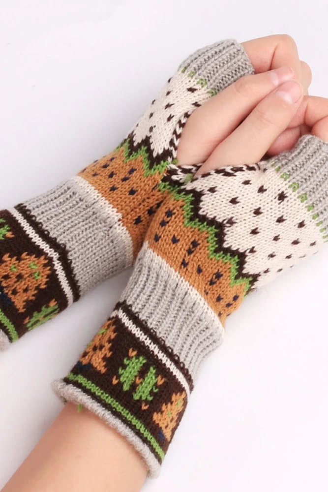 Christmas Knitted Arm Fingerless Warmer Gloves Winter Gloves Soft Warm Mitten