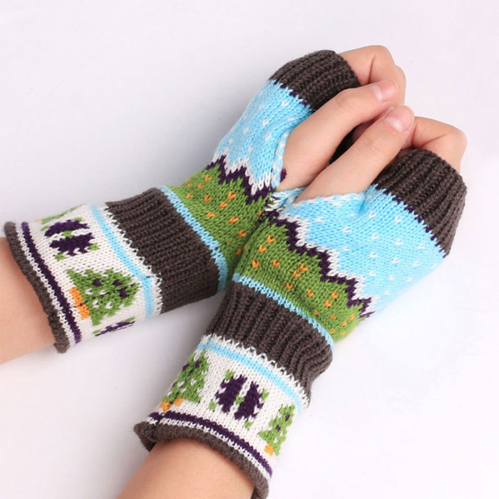 Christmas Knitted Arm Fingerless Warmer Gloves Winter Gloves Soft Warm Mitten