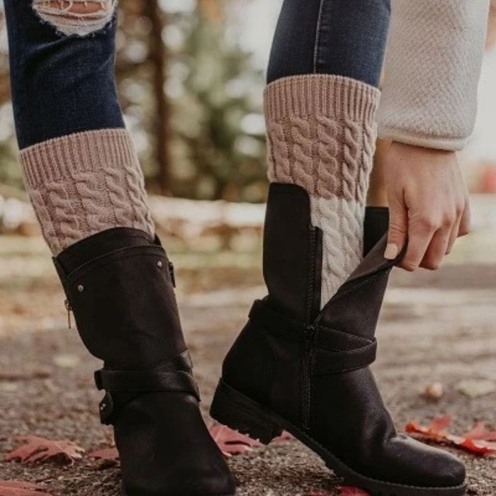 Women Crochet Boot Cuffs Gradient Patchwork Winter Knit Leg Warmers Walking Socks Fitness Dancing