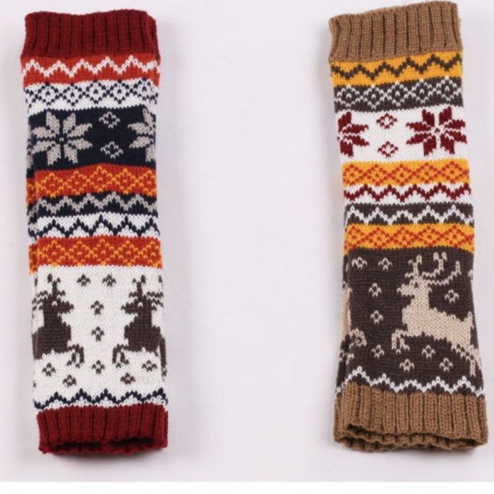 Knitted Long Gloves Women's Warm Christmas Print Winter Gloves Fingerless Gloves Women Girl Mitten Warm