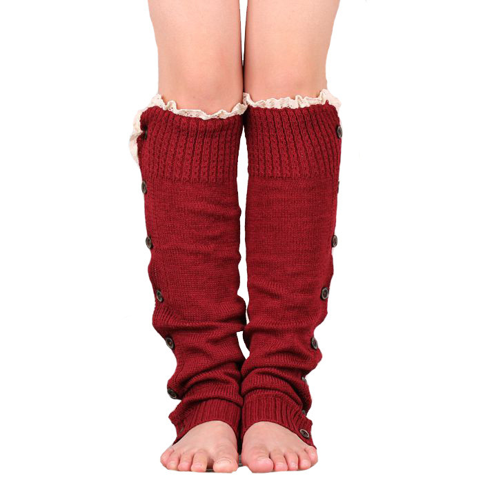 New Hot-sale Button Lace Women Leg Warmers Knitted Winter Boots Socks Cuffs Fashion Knee
