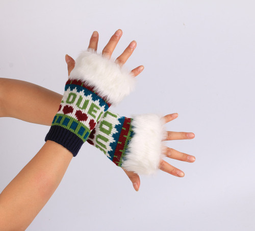 Winter Women Gloves Plush Faux Fur Knitting Wool Keep Warm Fashion Short Mitten Fingerless Girl Half Finger Touch Screen Gloves