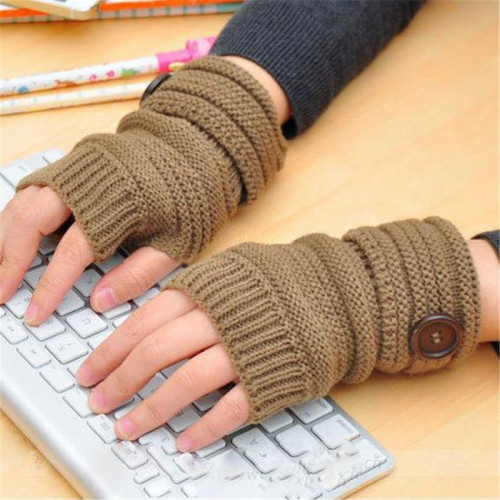 Winter Gloves Fashion Knitted Arm Fingerless Winter Gloves Button Unisex Soft Warm Mitten High Quality Casual Gloves Women