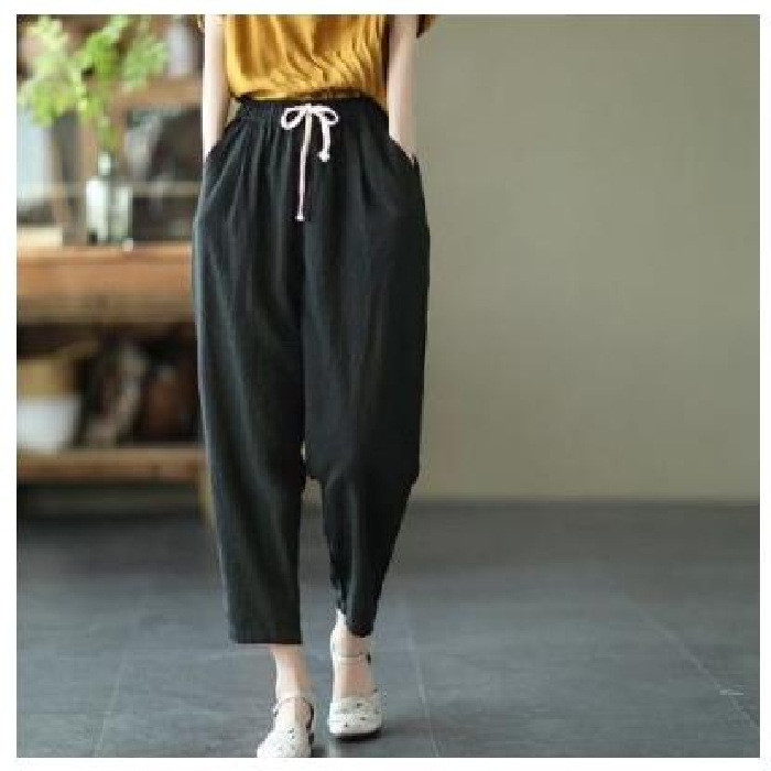New Autumn Cotton Linen Pants Capri Women Loose Classic White Mid Waisted Pants for Women Solid Calf-length Pink Pencil Trousers
