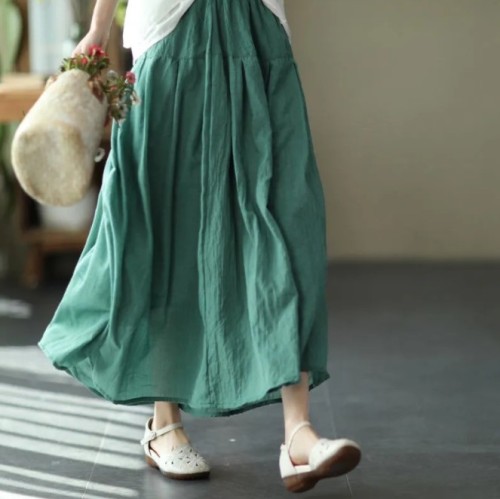 Skirts Women Long Folk-style Loose Solid A-line Summer New Elegant Retros Casual