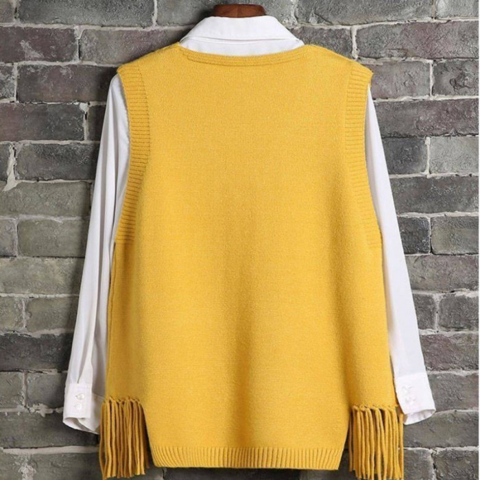 Women Sleeveless Knitted Vest Sweater Casual Sweater Elegant Solid Preppy Style Chic Vest Sweaters Poullover Top Clothes