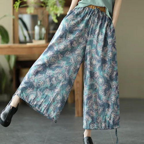 Loose Pants Women Summer Print Elastic Waist Drawstring lace-up Female Fashion Anti-mosquito Pant Casual