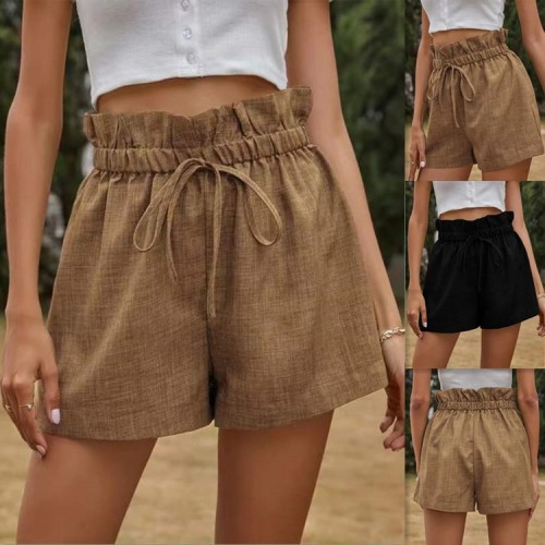 2022 summer new casual and comfortable shorts women's European version of high waist lace loose wide leg pants