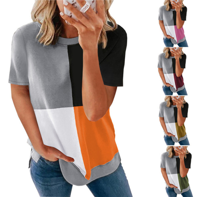 New Casual Fashion Round Neck Matching Loose Top T-shirt