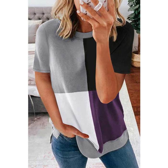 New Casual Fashion Round Neck Matching Loose Top T-shirt