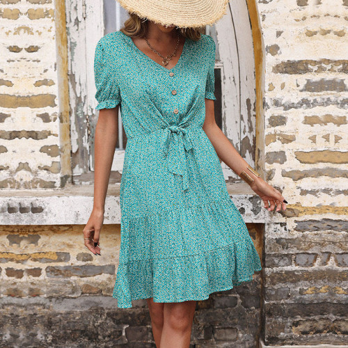 Fashion Short Sleeve Elegant Vintage Chiffon Casual Dress