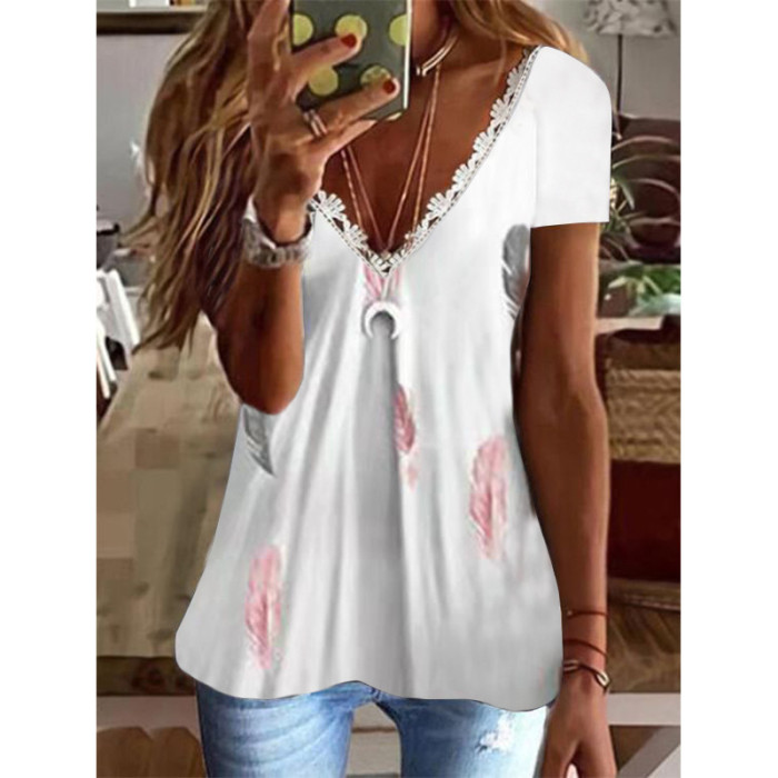 Summer Floral Feather Print T-Shirt