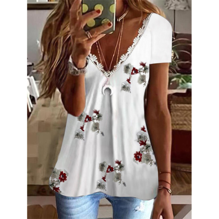 Summer Floral Feather Print T-Shirt