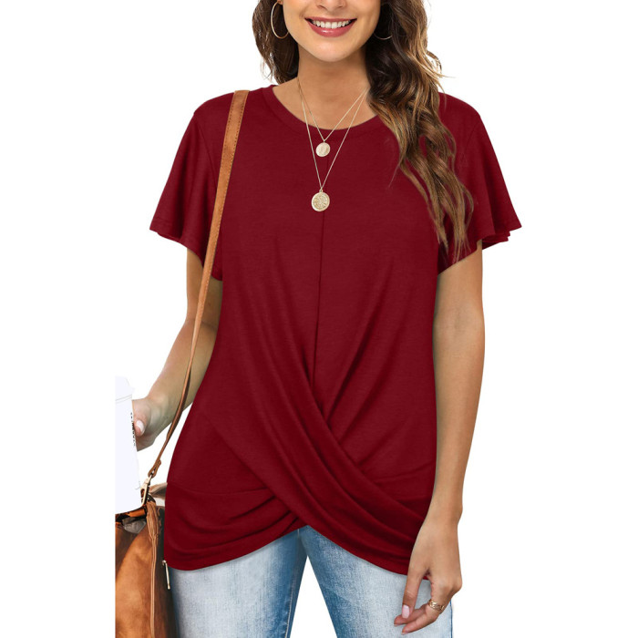 Women's Hot Sale Hot Style Round Neck Solid Color Kink Short-sleeved T-shirt