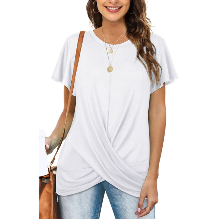 Women's Hot Sale Hot Style Round Neck Solid Color Kink Short-sleeved T-shirt