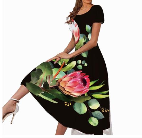 Fashion Square Neck Summer Elegant Floral Printed Vintage Casual Dress