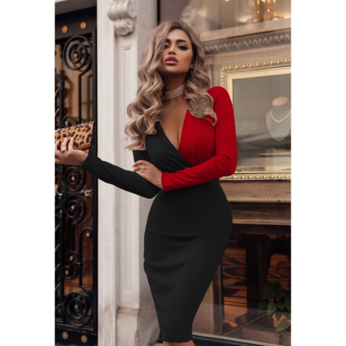 Women's Deep V Color Matching Sexy Bodycon Dress
