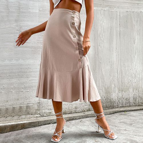 Women Summer Elegant Fashion High Waist Cotton Linen Skirts