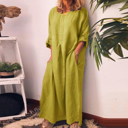 Women's Summer Casual Solid Color Cotton Maxi Dress