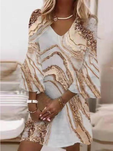 Chic Flared Sleeve Elegant Beach Night Club Maxi Dress