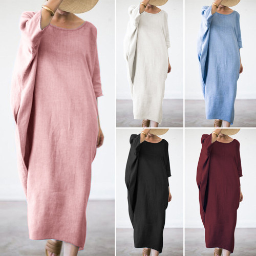 Cotton and Linen Loose Bat Plus Thickening Fattening Dress