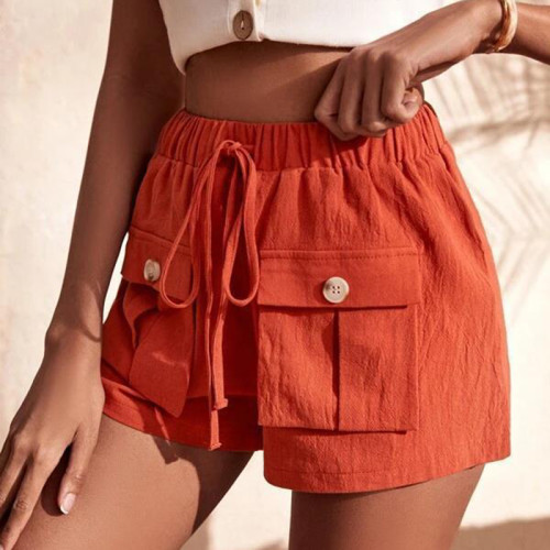 Summer Casual Fashion Streetwear Drawstring Pockets Elastic Waist Shorts