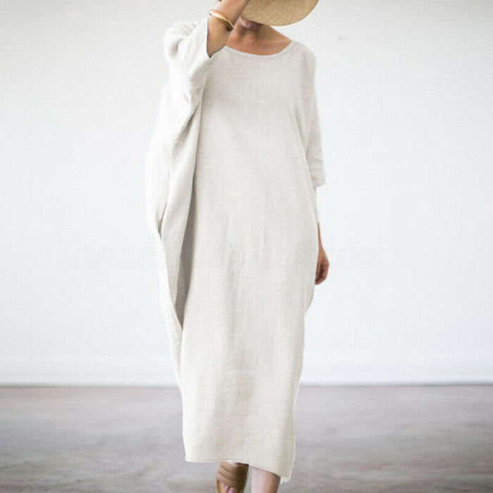 Cotton and Linen Loose Bat Plus Thickening Fattening Dress
