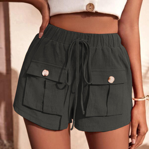 Summer Casual Fashion Streetwear Drawstring Pockets Elastic Waist Shorts