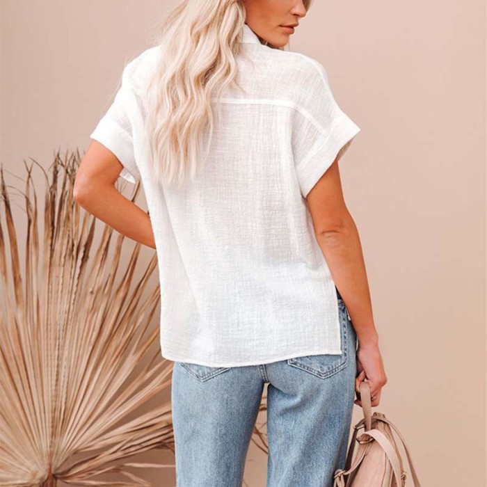 New Women Cotton Linen Single-breasted Casual Shirts