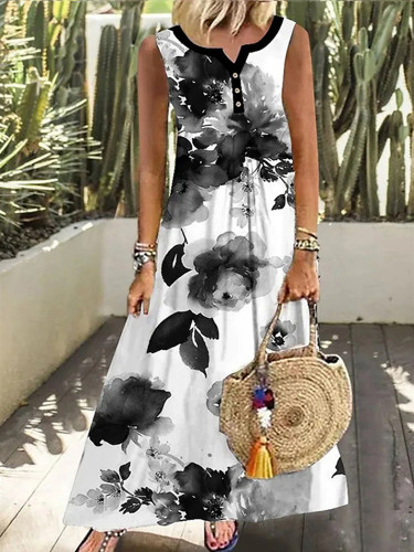 Summer Women's Vintage Inking Print Beach Maxi Dress