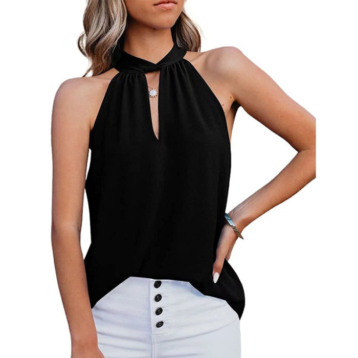 Fashion Halter Lace Up Bow Knot Hollow Out Off Shoulder Tank Tops