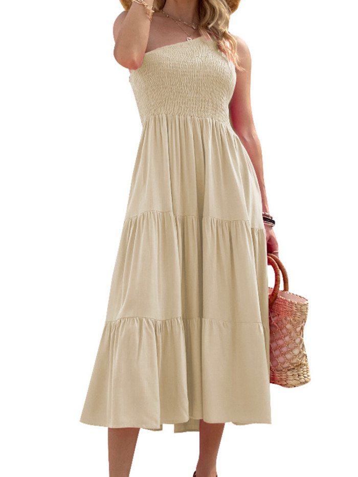 Elegant One-shoulder Slim Boho Casual Dress