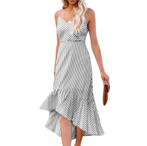 Women's New Strap Halter Sexy Lace-up Striped Dress